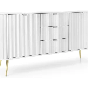 Commode met lades Gerly op poten – dressoir 170 cm, 2 deuren, wit + goud