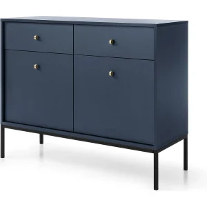 Commode met lades Monti op poten – 2 deuren, 100 cm, bleu marineblauw + zwart