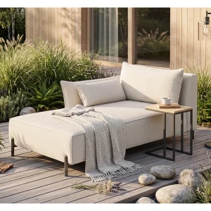 Chaise longue voor terras en tuin, Sunlight-stof, ecru, links, SUNMEE Chaise longue voor terras en tuin, Sunlight-stof, ecru, links, SUNMEE