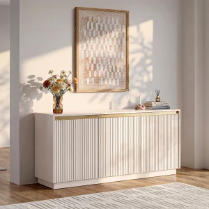 Buffetkast met 3 deuren van mdf – Beige en goudkleurig – POSINIA