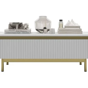 Design rechthoekige salontafel – Mat wit – 109 cm, poten met gouden afwerking