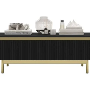 Design rechthoekige salontafel – Mat zwart – 109 cm, goudkleurige structuur