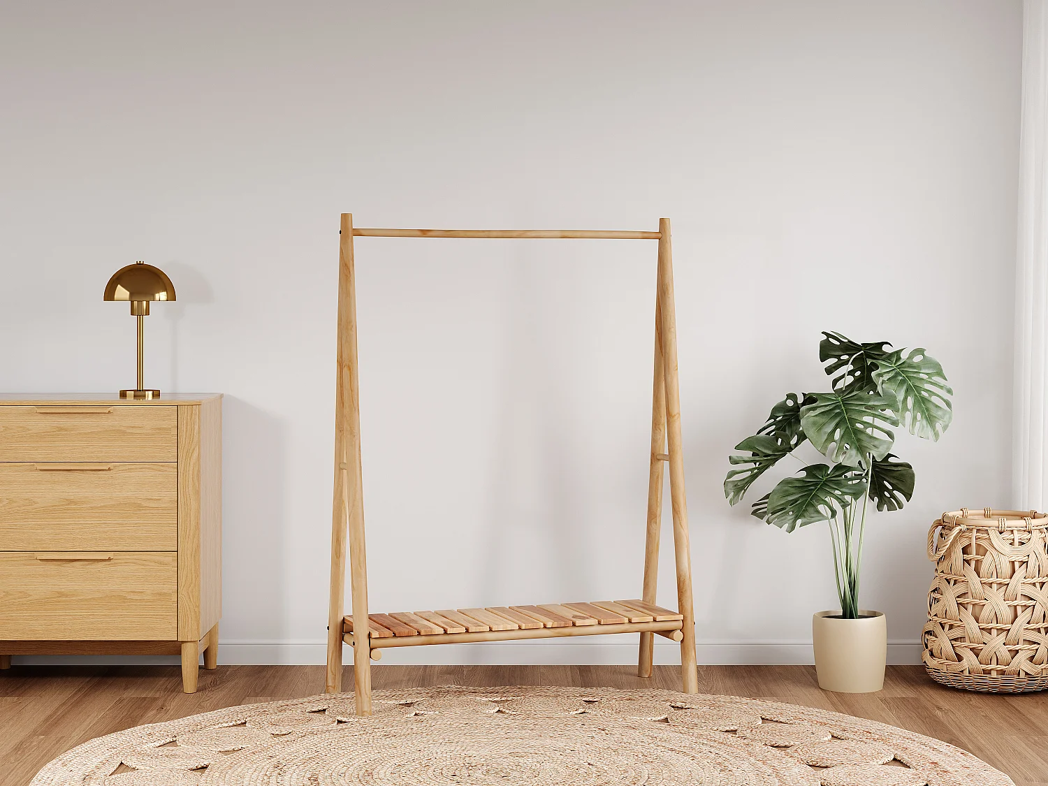 Kledingrek teakhout B118 cm kleur licht naturel - CALERINO