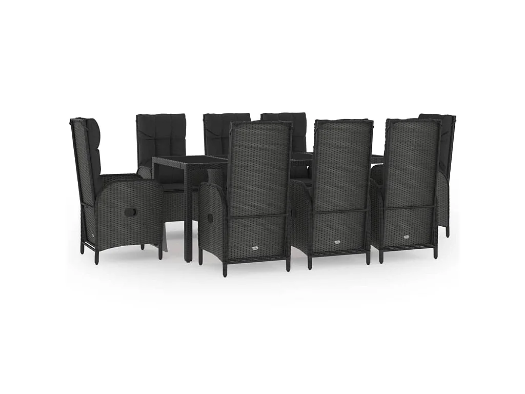 Cisternino 9-delige Tuinset met kussens poly rattan zwart en grijs