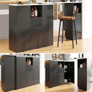 Draaibare bartafel – 210 x 30 x 100,9 cm – kookeiland met deuren en lade – MDF – zwart