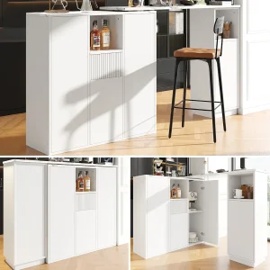 Draaibare bartafel – 210 x 30 x 100,9 cm – kookeiland met deuren en lade – MDF – wit