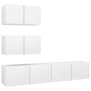 Clonalvy 4-delige Tv-meubelset bewerkt hout wit Clonalvy 4-delige Tv-meubelset bewerkt hout wit