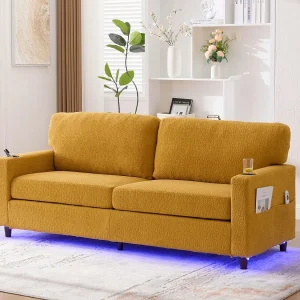Comfortabele 2-zitsbank – Chenille Fluwelen Bank met USB/Type-C Poorten en RGB LED – Afstandsbediening – Voor Woonkamer, Lounge, Kantoor Comfortabele 2-zitsbank – Chenille Fluwelen Bank met USB/Type-C Poorten en RGB LED – Afstandsbediening – Voor Woonkamer, Lounge, Kantoor