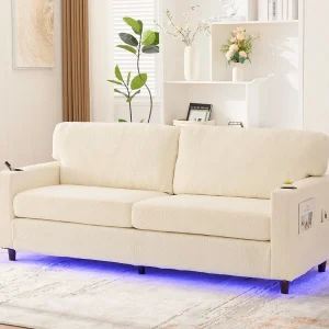 Comfortabele 2-zitsbank – Chenille Fluwelen Bank met USB/Type-C Poorten en RGB LED – Afstandsbediening – Voor Woonkamer, Lounge, Kantoor Comfortabele 2-zitsbank – Chenille Fluwelen Bank met USB/Type-C Poorten en RGB LED – Afstandsbediening – Voor Woonkamer, Lounge, Kantoor