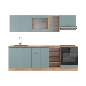 Complete keukeneenheid blauw-grijs/gouden eik 240x60x81.6 r-line