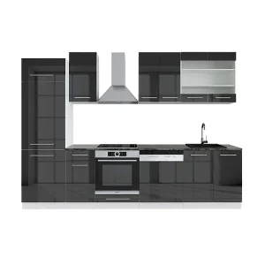 Complete keukeneenheid antraciet hoogglans/wit 300x60x81.6 fame-line Complete keukeneenheid antraciet hoogglans/wit 300x60x81.6 fame-line