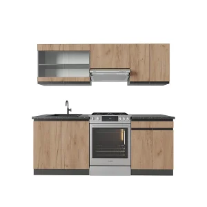 Complete keukeneenheid eik goud/antraciet 200x60x81.6 r-line