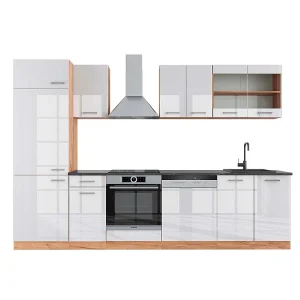 Complete keukeneenheid wit hoogglans/goud power eiken 300x60x81.6 r-line Complete keukeneenheid wit hoogglans/goud power eiken 300x60x81.6 r-line