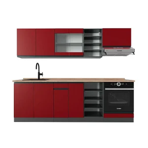 Complete keukeneenheid rood/antraciet 240x60x81.6 r-line Complete keukeneenheid rood/antraciet 240x60x81.6 r-line