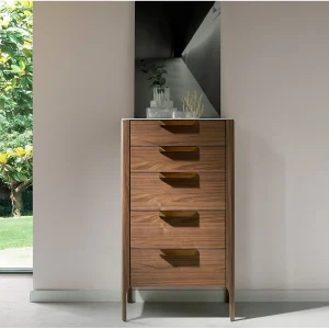 Notenhouten chiffonier met glazen blad in marmerlook 7039 ANGEL CERDA