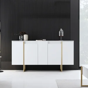 Buffet design wit en goud 160 cm – 4 deuren LUXOR