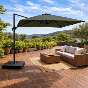 CEZIR 3x4m Rechthoekige Draaibare Offset Groene Aluminium Parasol CEZIR 3x4m Rechthoekige Draaibare Offset Groene Aluminium Parasol