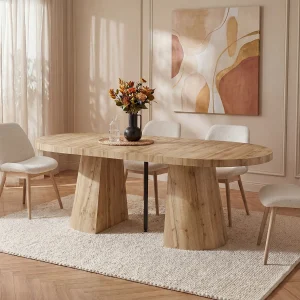 Uitschuifbare eettafel voor 6 tot 12 personen van mdf – Licht naturel – CLOEVA