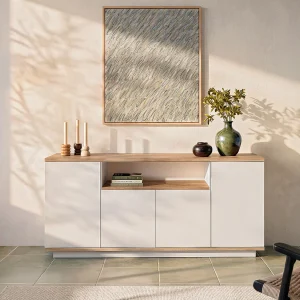 Buffetkast met 4 deuren en 1 plank – Licht naturel en wit – LOTULA