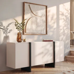 Buffetkast met 4 deuren van mdf – Beige en zwart – LUVONIA Buffetkast met 4 deuren van mdf – Beige en zwart – LUVONIA