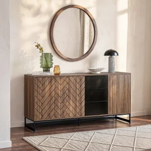 Buffetkast met 3 deuren en 3 laden – Mdf – Naturel en zwart – CARATANA – Koop nu online Buffetkast met 3 deuren en 3 laden – Mdf – Naturel en zwart – CARATANA – Koop nu online
