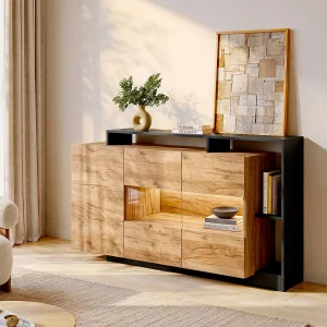 Buffetkast met 3 deuren en 3 nissen – ledverlichting – Natuurlijk en antraciet – Koop nu Buffetkast met 3 deuren en 3 nissen – ledverlichting – Natuurlijk en antraciet – Koop nu