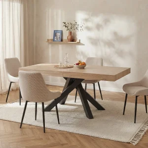 Set tafel CATONAV + 4 stoelen MASURIE – Naturel en crèmewit
