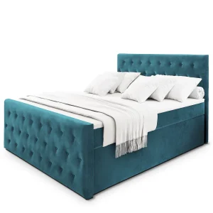 Boxspringbed FONDI 140×200 cm Set met hoofdbord, bedbodem en matras, Groenblauw
