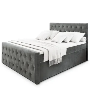 Boxspringbed FONDI 140×200 cm Set met hoofdbord, bedbodem en matras, Grijs Boxspringbed FONDI 140×200 cm Set met hoofdbord, bedbodem en matras, Grijs