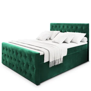 Boxspringbed FONDI 160×200 cm Set met hoofdbord, bedbodem en matras, Dennengroen