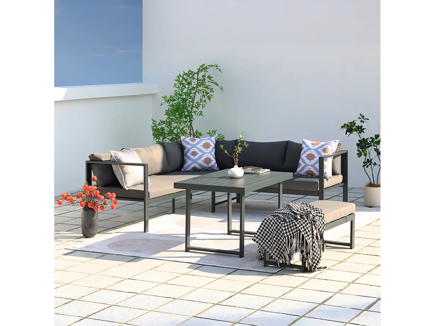 Donkergrijze Loungeset 6 Plaatsen Bank + Bank Marbella