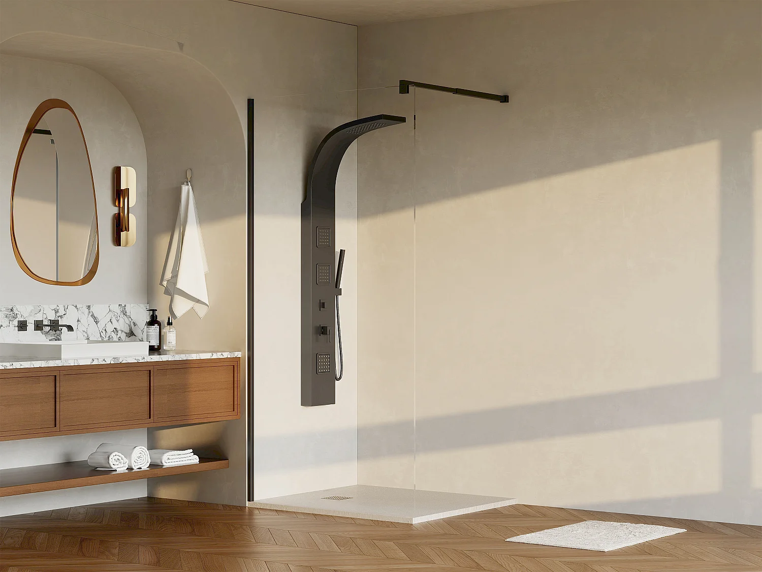Italiaanse douchewand, mat zwart, eigentijdse stijl - 100 x 200 cm - DAREN