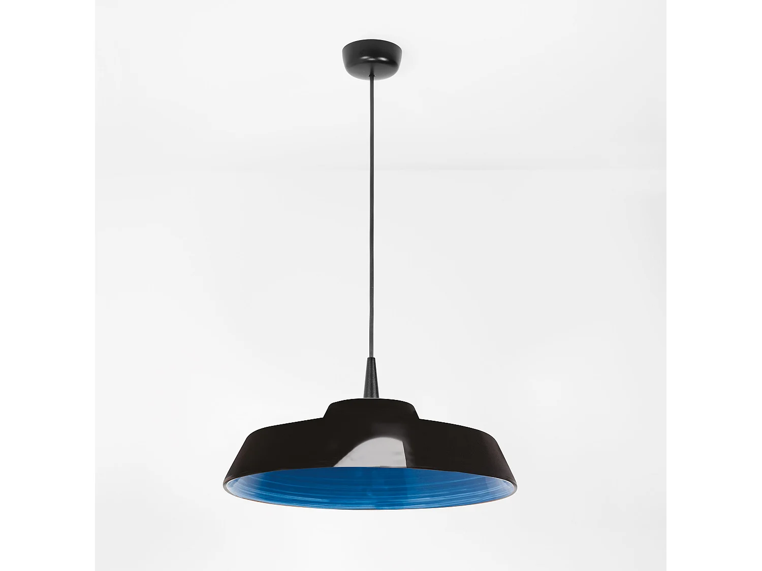 Circus zwarte LED-hanglamp 3000K blauw keramiek, Italiaans ambachtelijk ontwerp, TRIAC dimbaar, diameter 35 cm, totale hoogte 300 cm