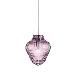 Clyde Amethyst hanglamp van geblazen glas met Rigadin-afwerking en grijs metalen frame, modulair ontwerp voor binnengebruik, 23 cm Clyde Amethyst hanglamp van geblazen glas met Rigadin-afwerking en grijs metalen frame, modulair ontwerp voor binnengebruik, 23 cm
