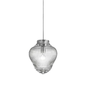 Clyde hanglamp van transparant geblazen glas met Rigadin-afwerking, grijze metalen structuur, hoogte 315 cm, E27 fitting, 70W Clyde hanglamp van transparant geblazen glas met Rigadin-afwerking, grijze metalen structuur, hoogte 315 cm, E27 fitting, 70W