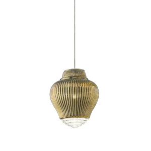 Clyde hanglamp van handgeblazen glas met antieke goudkleurige afwerking en metalen structuur, modulair en elegant ontwerp Ø 23 cm Clyde hanglamp van handgeblazen glas met antieke goudkleurige afwerking en metalen structuur, modulair en elegant ontwerp Ø 23 cm