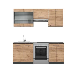 Complete keukeneenheid eik goud/antraciet 200x46x81.6 fame-line