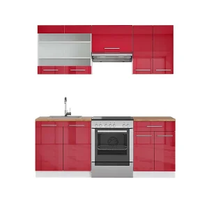 Complete keukeneenheid bordeaux hoogglans/wit 200x60x81.6 fame-line