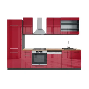 Complete keukeneenheid bordeaux hoogglans/antraciet 300x60x81.6 fame-line
