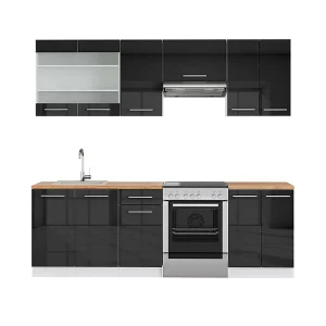 Complete keukeneenheid antraciet hoogglans/wit 240x60x81.6 fame-line Complete keukeneenheid antraciet hoogglans/wit 240x60x81.6 fame-line