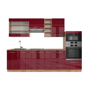Complete keukeneenheid bordeaux hoogglans/gouden eik 280x60x81.6 fame-line Complete keukeneenheid bordeaux hoogglans/gouden eik 280x60x81.6 fame-line