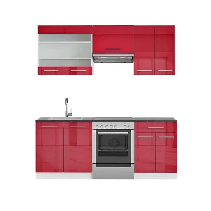 Complete keukeneenheid bordeaux hoogglans/wit 200x60x81.6 fame-line