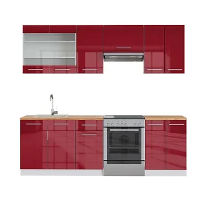 Complete keukeneenheid bordeaux hoogglans/wit 240x60x81.6 fame-line