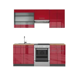 Complete keukeneenheid bordeaux hoogglans/antraciet 200x60x81.6 fame-line Complete keukeneenheid bordeaux hoogglans/antraciet 200x60x81.6 fame-line