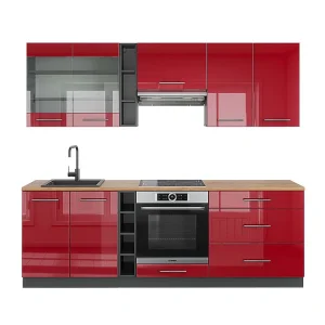 Complete keukeneenheid bordeaux hoogglans/antraciet 235x60x81.6 fame-line Complete keukeneenheid bordeaux hoogglans/antraciet 235x60x81.6 fame-line