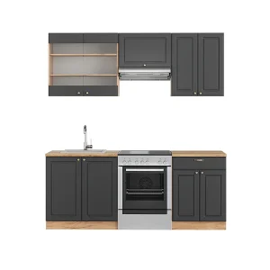 Complete keukeneenheid antraciet landhuis/goud kraft eik 200x60x81.6 fame-line