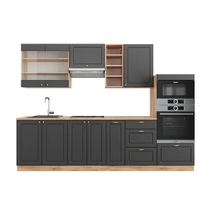 Complete keukeneenheid antraciet landhuis/goud kraft eik 280x60x81.6 fame-line Complete keukeneenheid antraciet landhuis/goud kraft eik 280x60x81.6 fame-line