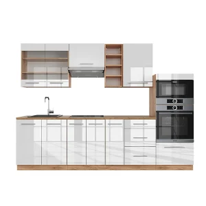 Complete keukeneenheid wit hoogglans/goud power eiken 280x60x81.6 fame-line Complete keukeneenheid wit hoogglans/goud power eiken 280x60x81.6 fame-line