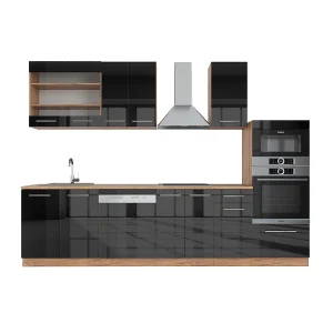 Complete keukeneenheid antraciet hoogglans/goud eiken 300x60x81.6 fame-line Complete keukeneenheid antraciet hoogglans/goud eiken 300x60x81.6 fame-line