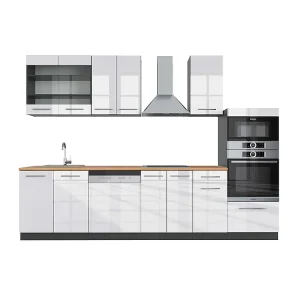 Complete keukeneenheid wit hoogglans/antraciet 300x60x81.6 fame-line Complete keukeneenheid wit hoogglans/antraciet 300x60x81.6 fame-line